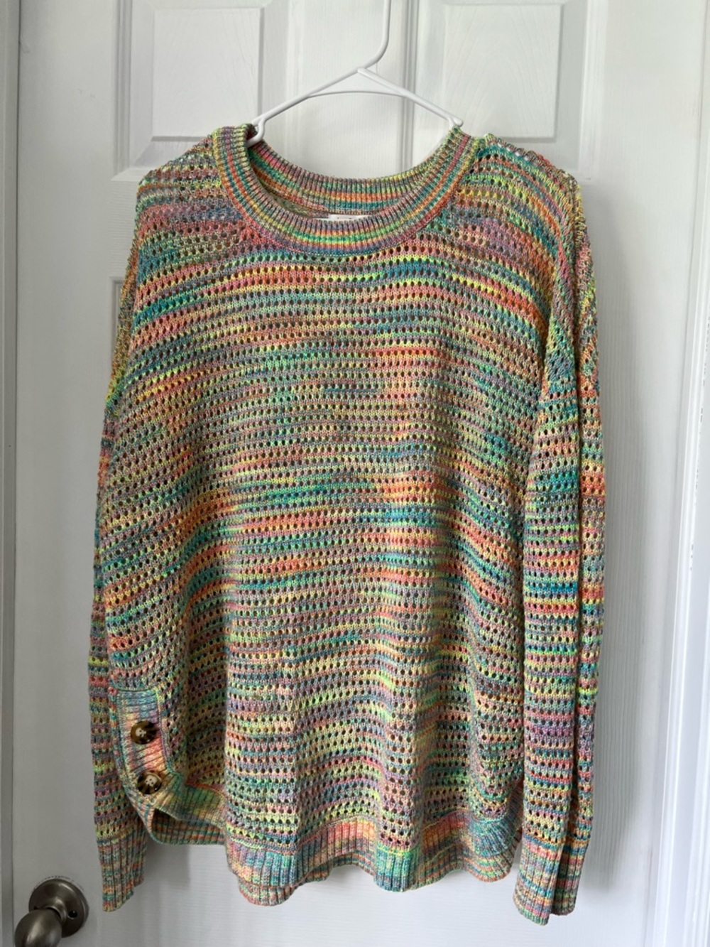 JohnPaulRichard Pastel Multicolor Open-Knit Crewneck Sweater